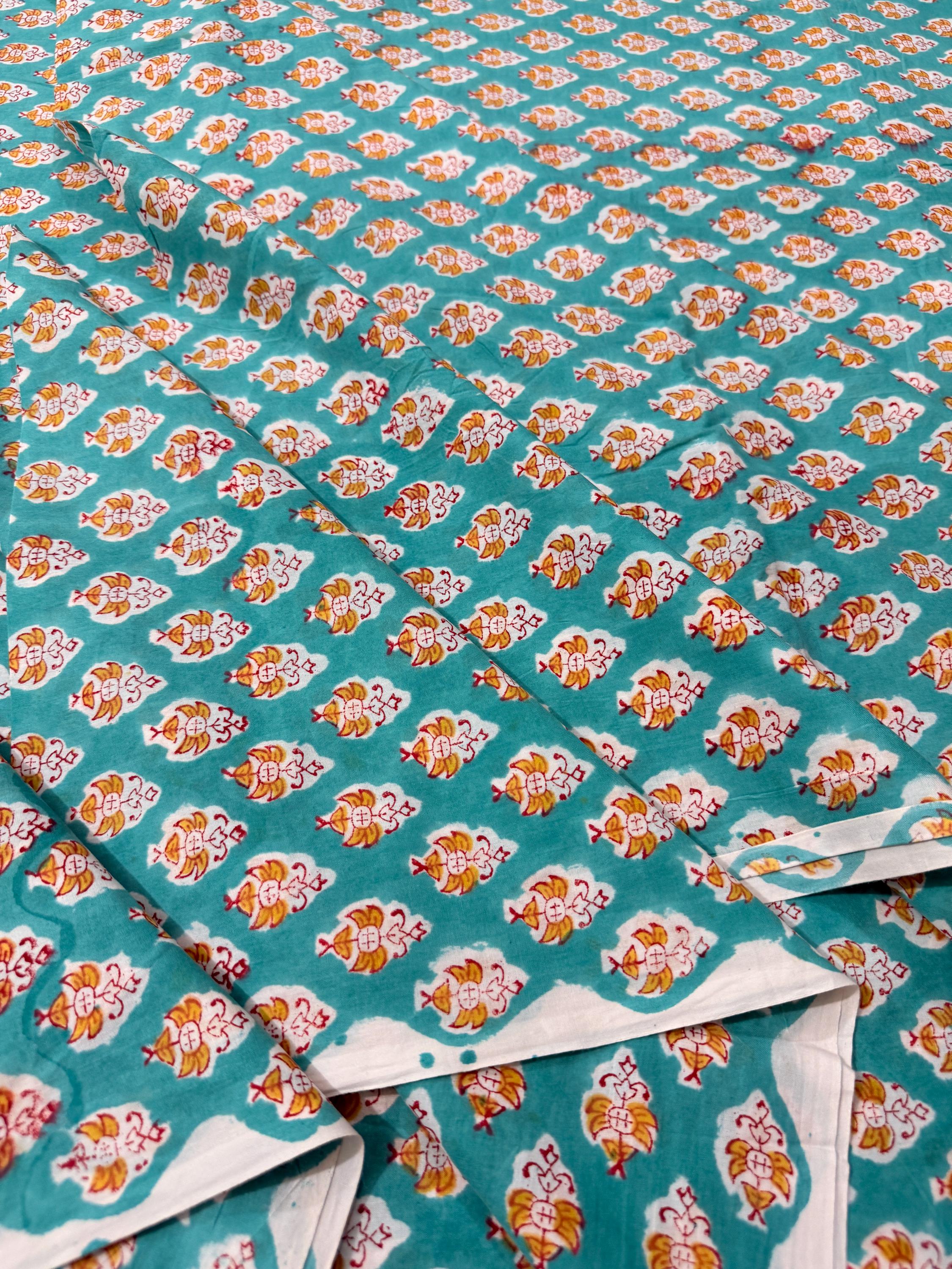 Hand Block Print Cotton Running Fabric, Natural Dye Fabric by the Yard, Handmade Indian Textile, Sewing Craft Fabric