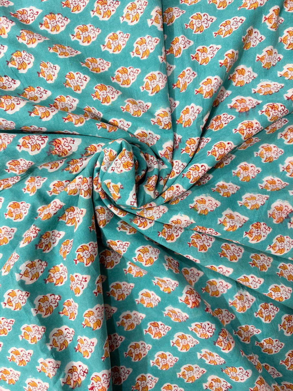 Hand Block Print Cotton Running Fabric, Natural Dye Fabric by the Yard, Handmade Indian Textile, Sewing Craft Fabric