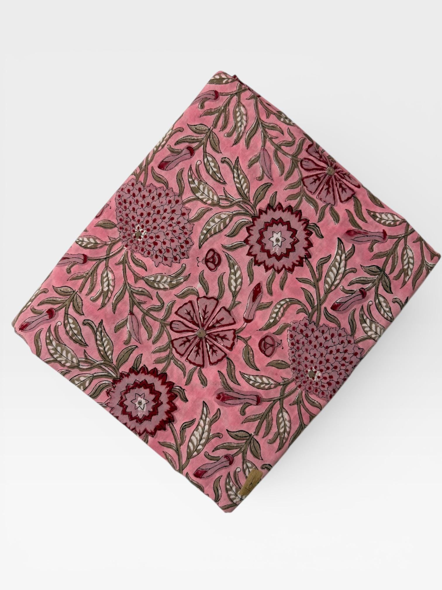 Hand Block Print Cotton Running Fabric, Natural Dye Fabric by the Yard, Handmade Indian Textile, Sewing Craft Fabric