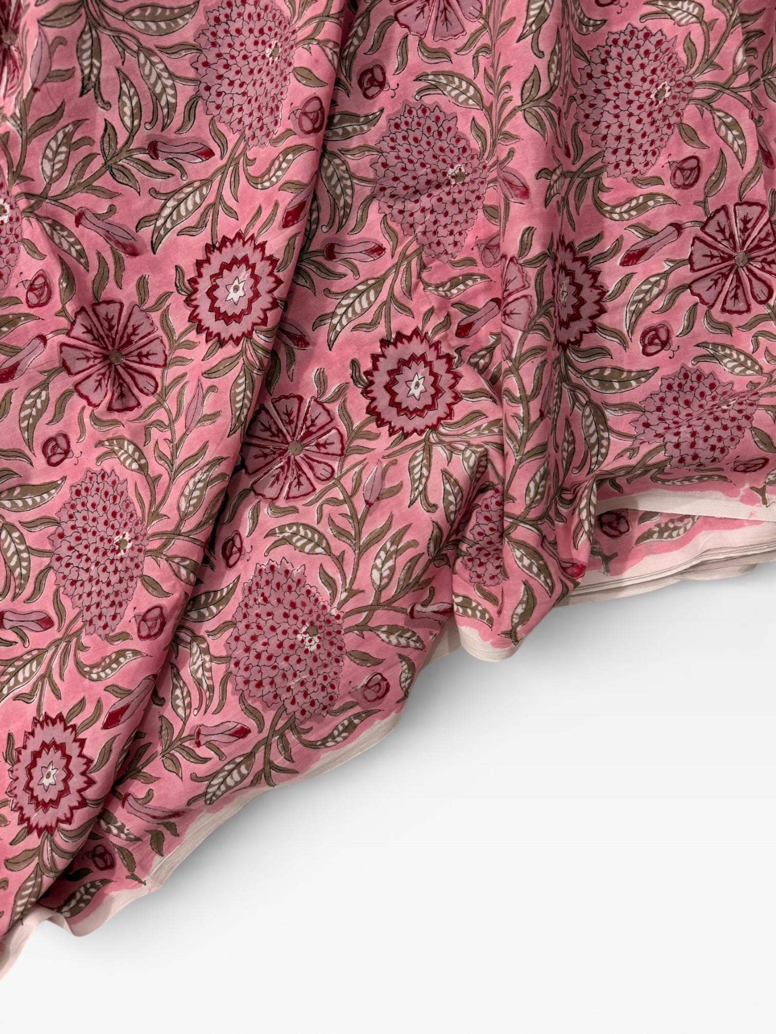 Hand Block Print Cotton Running Fabric, Natural Dye Fabric by the Yard, Handmade Indian Textile, Sewing Craft Fabric