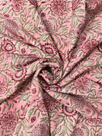 Hand Block Print Cotton Running Fabric, Natural Dye Fabric by the Yard, Handmade Indian Textile, Sewing Craft Fabric