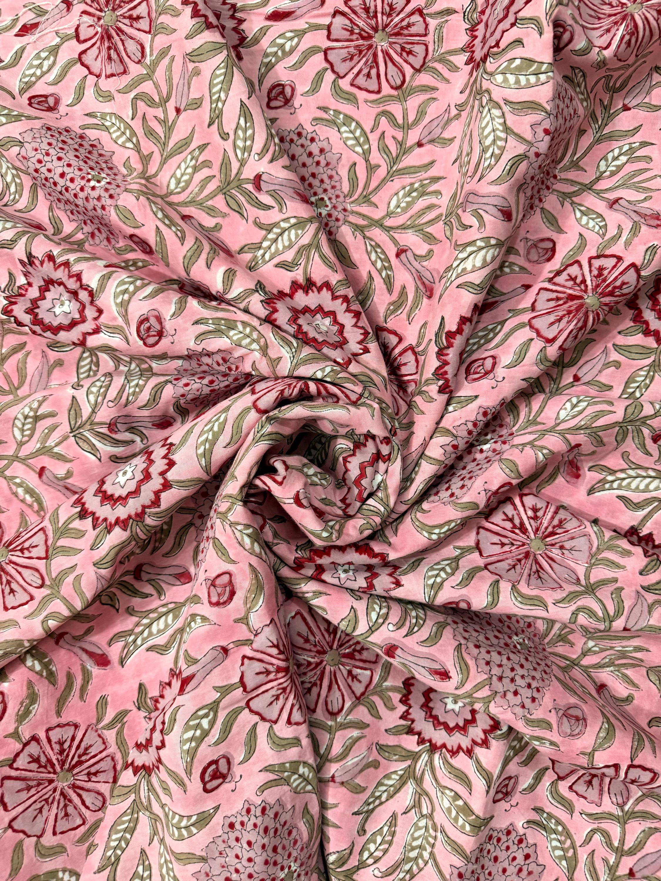 Hand Block Print Cotton Running Fabric, Natural Dye Fabric by the Yard, Handmade Indian Textile, Sewing Craft Fabric