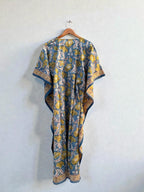 Hand Block Printed Cotton Kaftan - Floral Boho Lounge Dress Kaftan with Drawstring Waist | Indian Summer Dress, Beach & Resort Wear