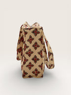 Handmade Block Print Quilted Tote Bag – Beige Cotton Floral Handbag – Indian Blockprint Shoulder Bag – Everyday Eco Friendly Market Bag
