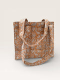 Handmade Block Print Cotton Tote Bag – Brown Floral Indian Handbag – Quilted Shoulder Bag – Eco Friendly Market & Everyday Tote
