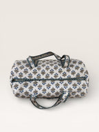Handmade Block Print Quilted Duffle Bag – Blue & Grey Cotton Weekender Bag – Indian Floral Travel Bag – Overnight Carry On Gym Bag