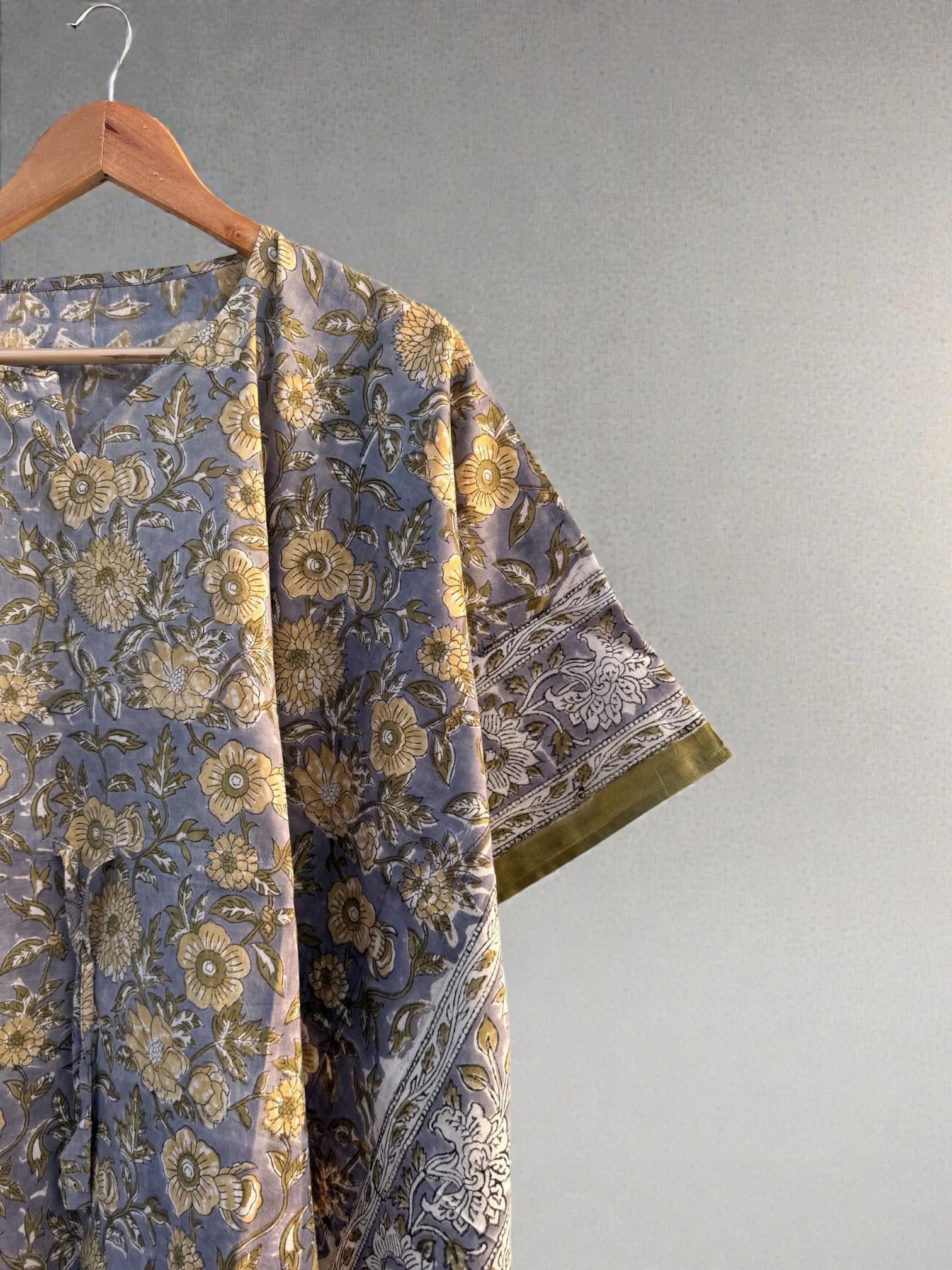 Hand Block Printed Cotton Kaftan – Floral Boho Lounge Top| Boho Summer Kaftan Dress, Relaxed Fit Tunic