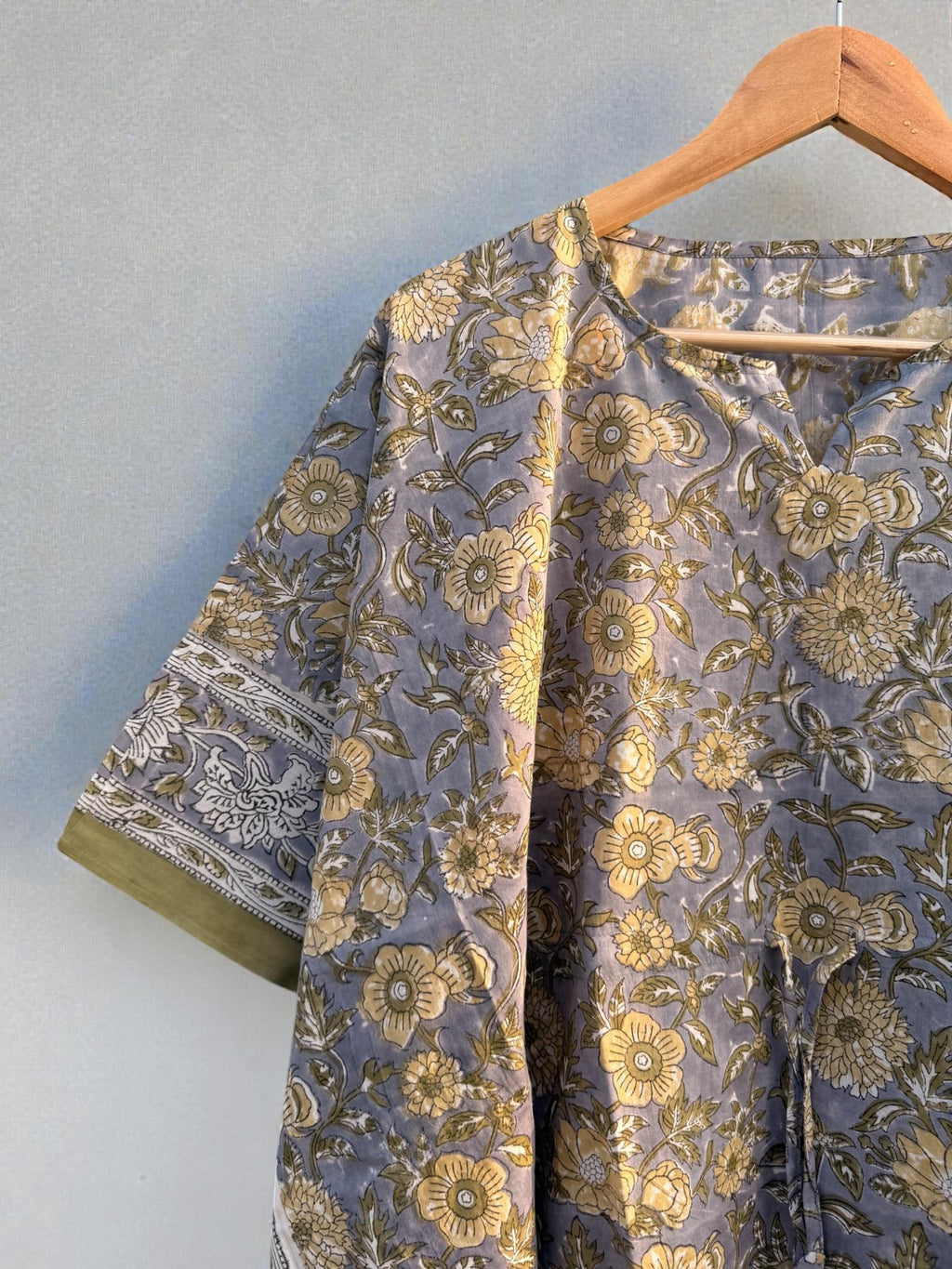 Hand Block Printed Cotton Kaftan – Floral Boho Lounge Top| Boho Summer Kaftan Dress, Relaxed Fit Tunic