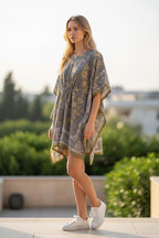 Hand Block Printed Cotton Kaftan – Floral Boho Lounge Top| Boho Summer Kaftan Dress, Relaxed Fit Tunic