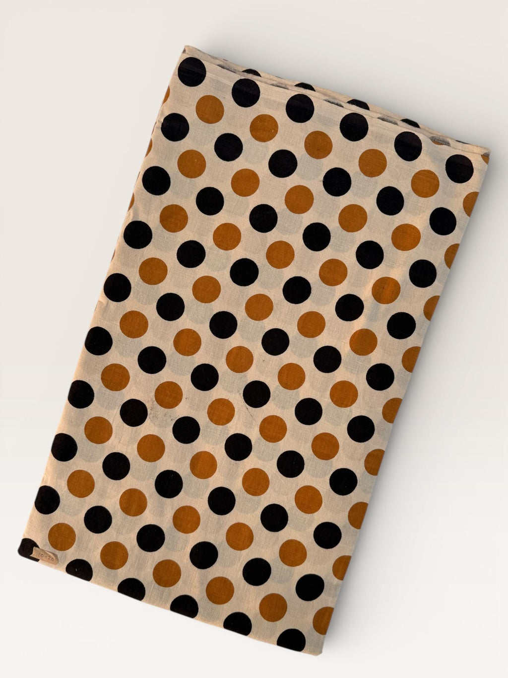 Bagru Hand Block Print Cotton Fabric – Natural Dye Polka Dot Print on Off White Base – Mustard & Black Dots