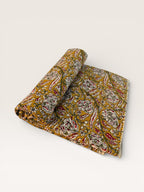 Bagru Hand Block Print Cotton Fabric – Natural Vegetable Dyed Mustard Floral Print – Traditional Bagru Style Fabric by Yard