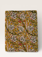 Bagru Hand Block Print Cotton Fabric – Natural Vegetable Dyed Mustard Floral Print – Traditional Bagru Style Fabric by Yard
