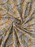 Bagru Hand Block Print Cotton Fabric – Natural Vegetable Dyed Mustard Floral Print – Traditional Bagru Style Fabric by Yard