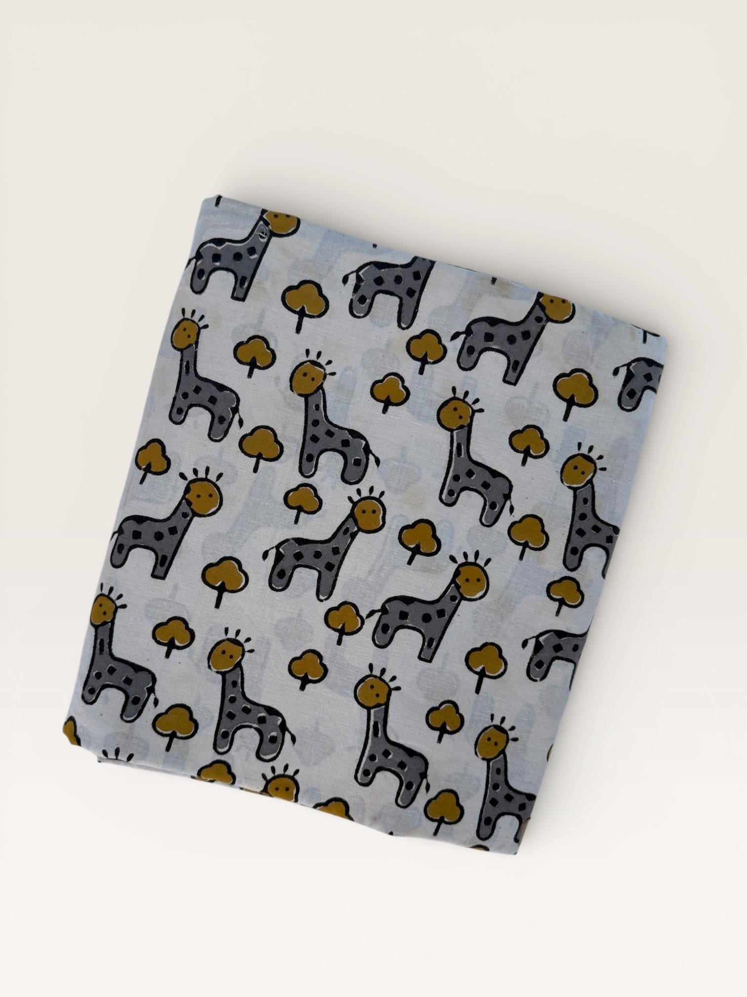 Bagru Hand Block Print Cotton Fabric – Natural Dye Cute Giraffe Print – Kids Animal Print Fabric – Vegetable Dyed Indian Cotton by Yard