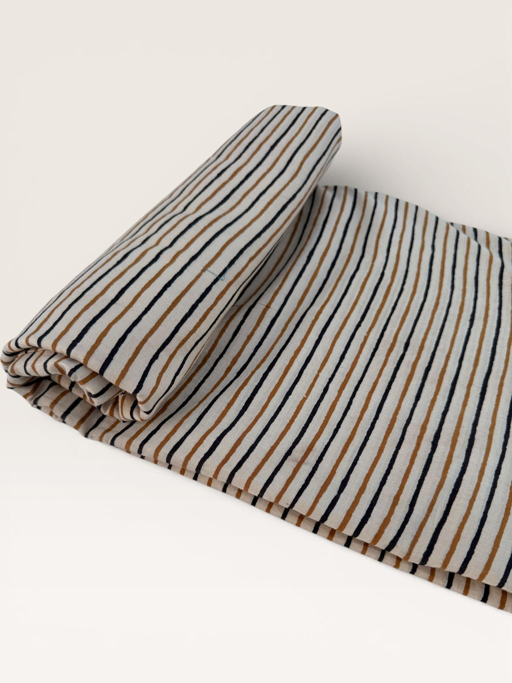 Bagru Hand Block Print Stripe Cotton Fabric – Natural Dye Mustard & Black Stripes – Minimalist Vegetable Dyed Fabric by Yard