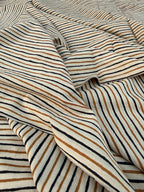 Bagru Hand Block Print Stripe Cotton Fabric – Natural Dye Mustard & Black Stripes – Minimalist Vegetable Dyed Fabric by Yard