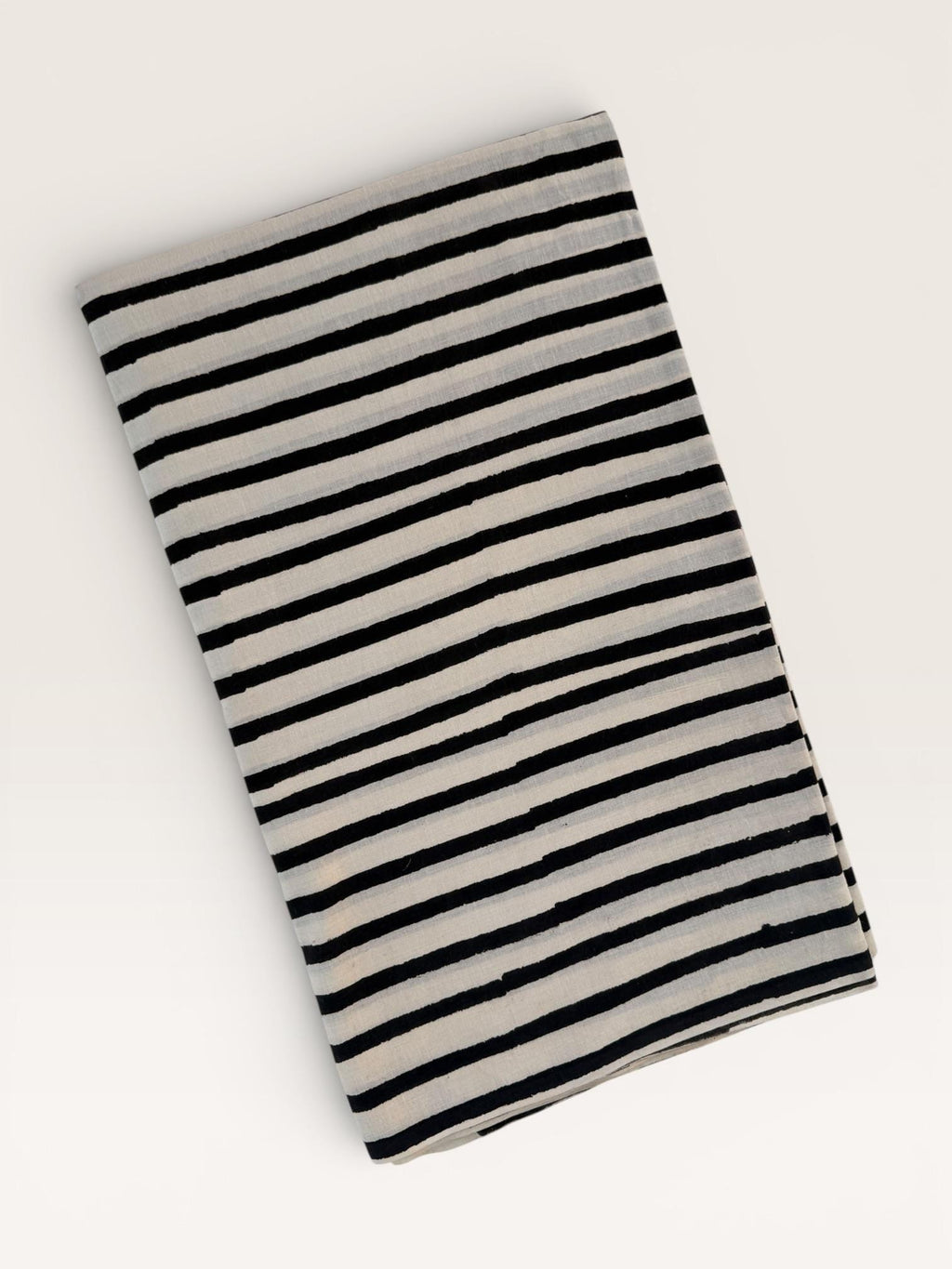 Bagru Hand Block Print Stripe Cotton Fabric – Natural Dye Off White base & Black Stripes – Minimalist Vegetable Dyed Fabric by Yard