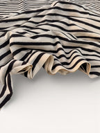 Bagru Hand Block Print Stripe Cotton Fabric – Natural Dye Off White base & Black Stripes – Minimalist Vegetable Dyed Fabric by Yard