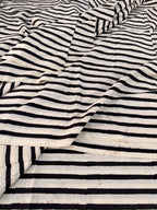 Bagru Hand Block Print Stripe Cotton Fabric – Natural Dye Off White base & Black Stripes – Minimalist Vegetable Dyed Fabric by Yard