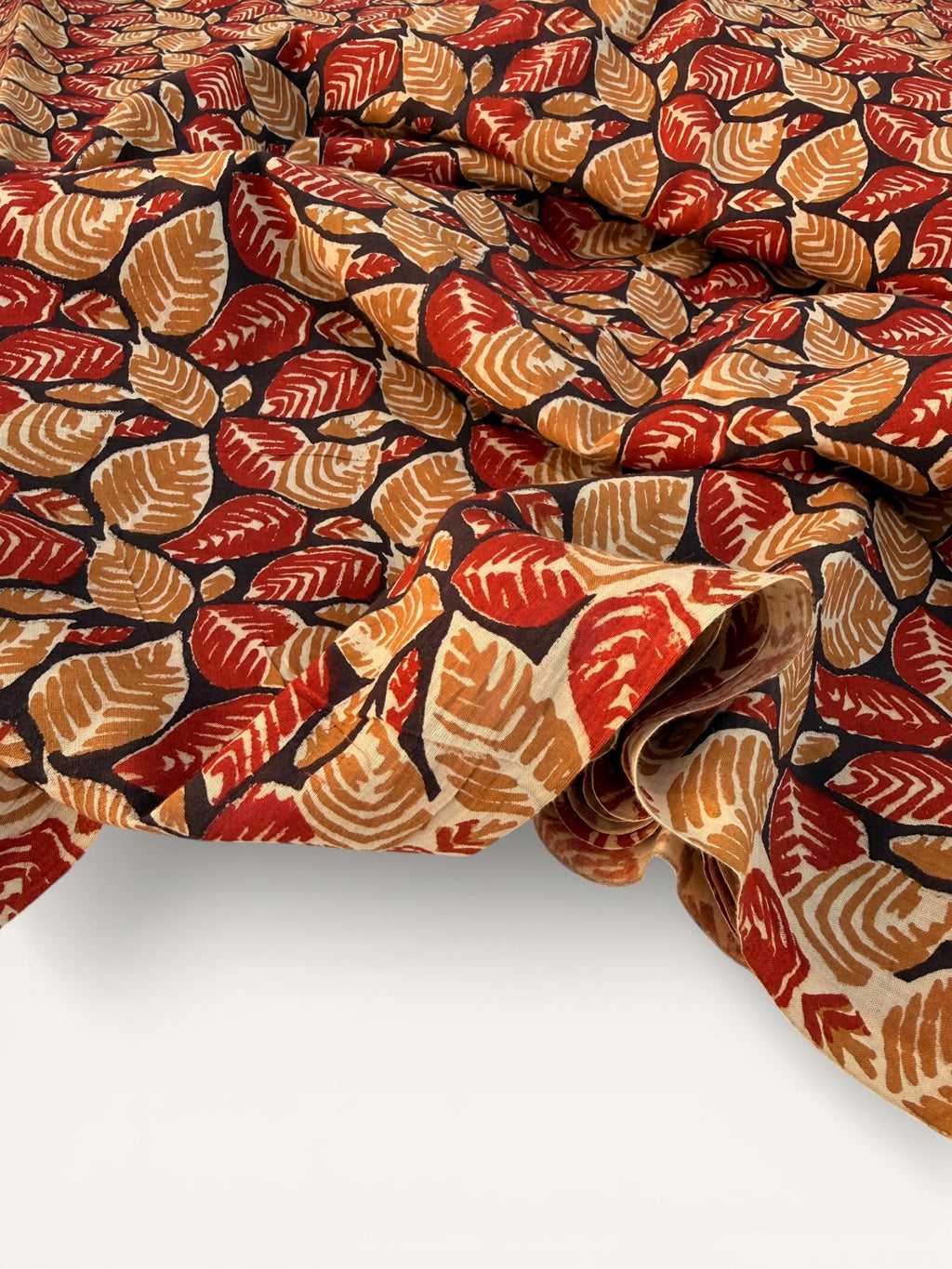 Bagru Block Print Cotton Fabric – Natural Dyed Leaf Print Fabric – Handmade Indian Block print Running Material – Red Mustard on Indigo Base