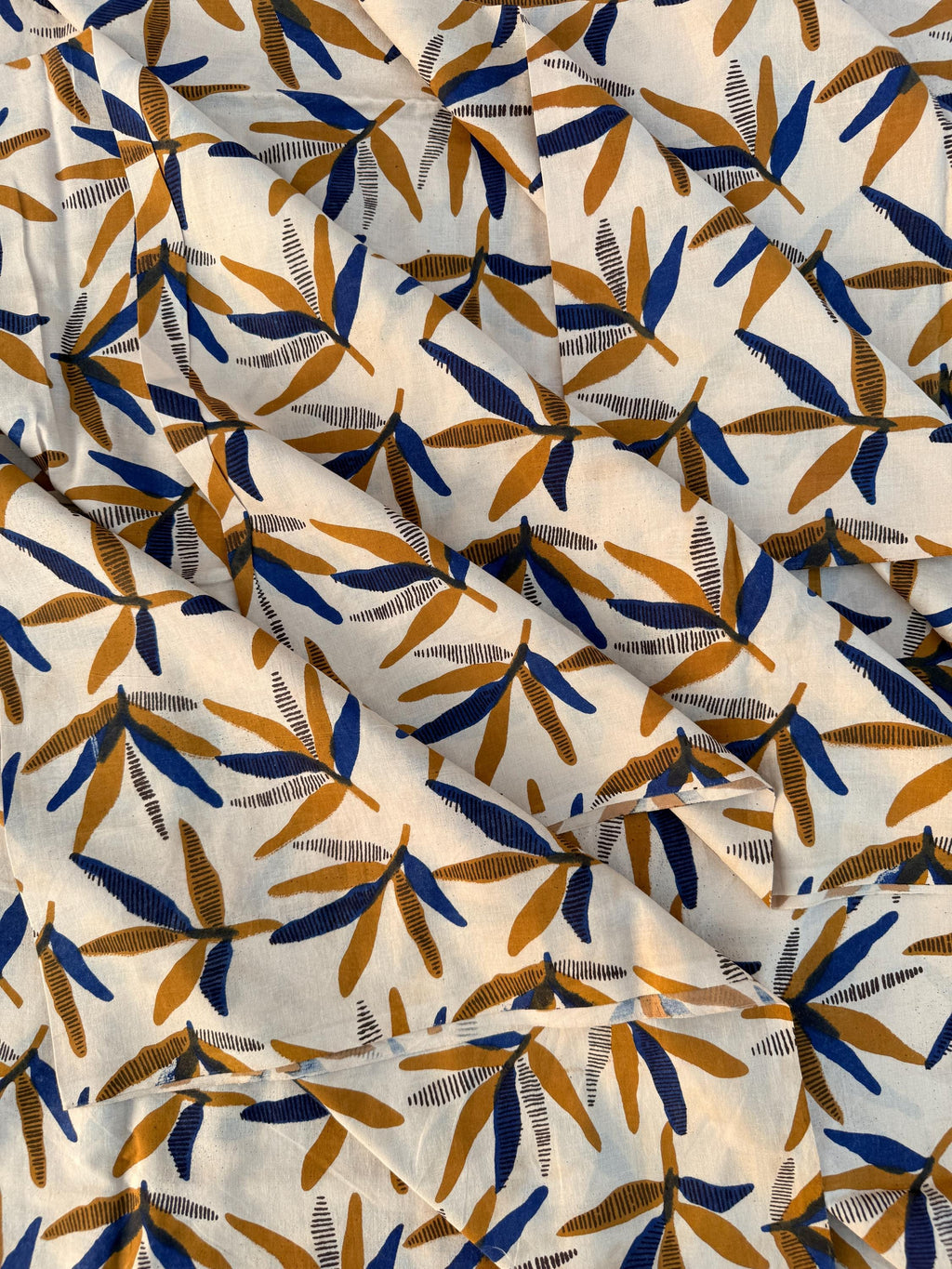 Bagru Block Print Cotton Fabric, Natural Dye Leaf Print Fabric by Yard, Hand Block Printed Indian Textile , Sewing Quilting Craft Fabric