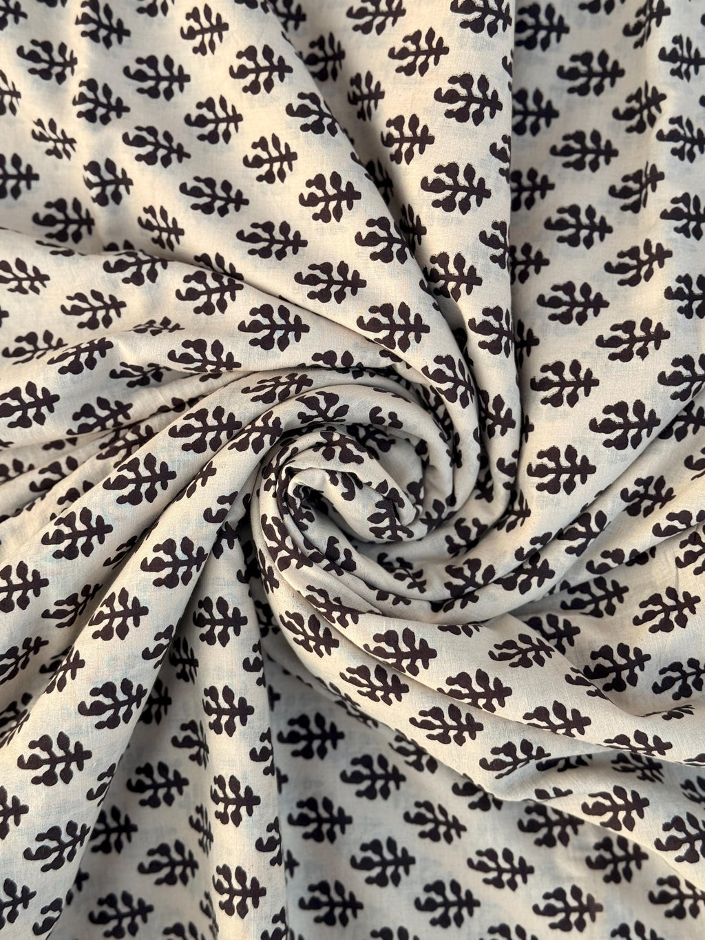 Bagru Block Print Cotton Fabric by Yard, Black Floral Booti on Beige Natural Dye Fabric,Block Printed Indian Textile, Sewing Quilting Fabric