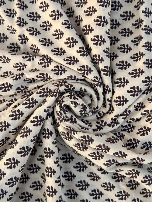 Bagru Block Print Cotton Fabric by Yard, Black Floral Booti on Beige Natural Dye Fabric,Block Printed Indian Textile, Sewing Quilting Fabric