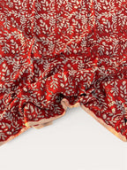 Bagru Block Print Cotton Fabric by Yard, Red Floral Vine Natural Dye Fabric, Hand Block Printed Indian Textile, Sewing Quilting Craft Fabric
