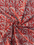 Bagru Block Print Cotton Fabric by Yard, Red Floral Vine Natural Dye Fabric, Hand Block Printed Indian Textile, Sewing Quilting Craft Fabric