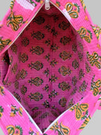 Pink Block Print Quilted Tote Bag, Handmade Cotton Tote, Indian Blockprint Shoulder Bag, Boho Everyday Bag, Reusable Shopping Bag