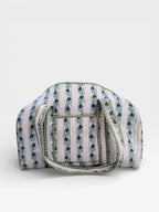 Blue Floral Block Print Quilted Duffle Bag | Handmade Cotton Weekender Bag | Indian Handblock Travel Bag | Boho Overnight Gym Bag