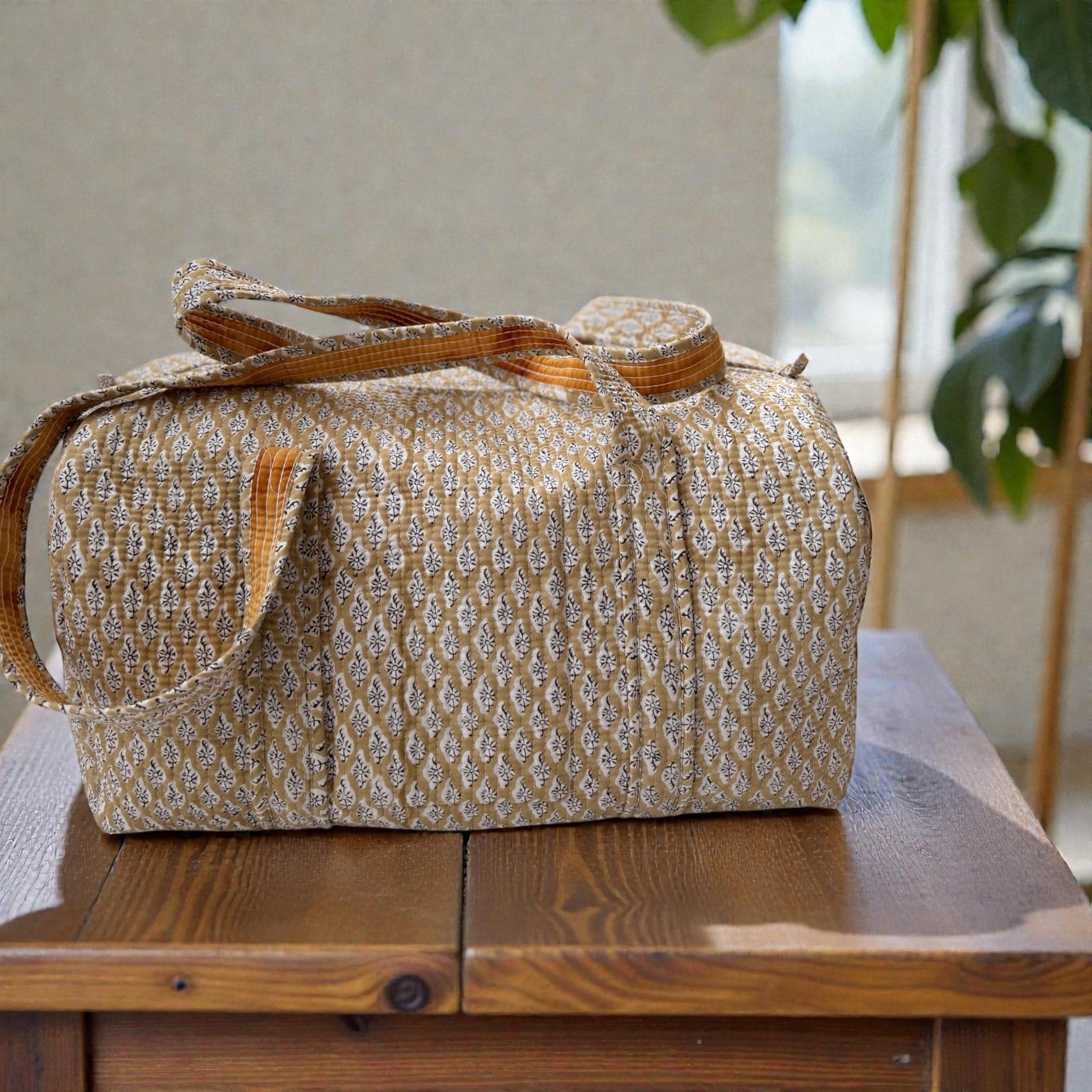 Hand Block Printed Cotton Duffle Bag – Floral Boho Travel Tote