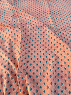 Hand Block Printed Cotton Fabric – Peach Rust Base with Teal Floral Motif | Indian Blockprint Running Fabric for Sewing, Quilting & Craft