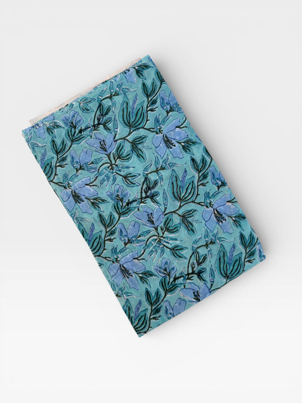 Hand Block Printed Cotton Fabric – Aqua Blue Base with Indigo Floral jaal | Indian Blockprint Running Fabric for Sewing, Quilting & Crafts