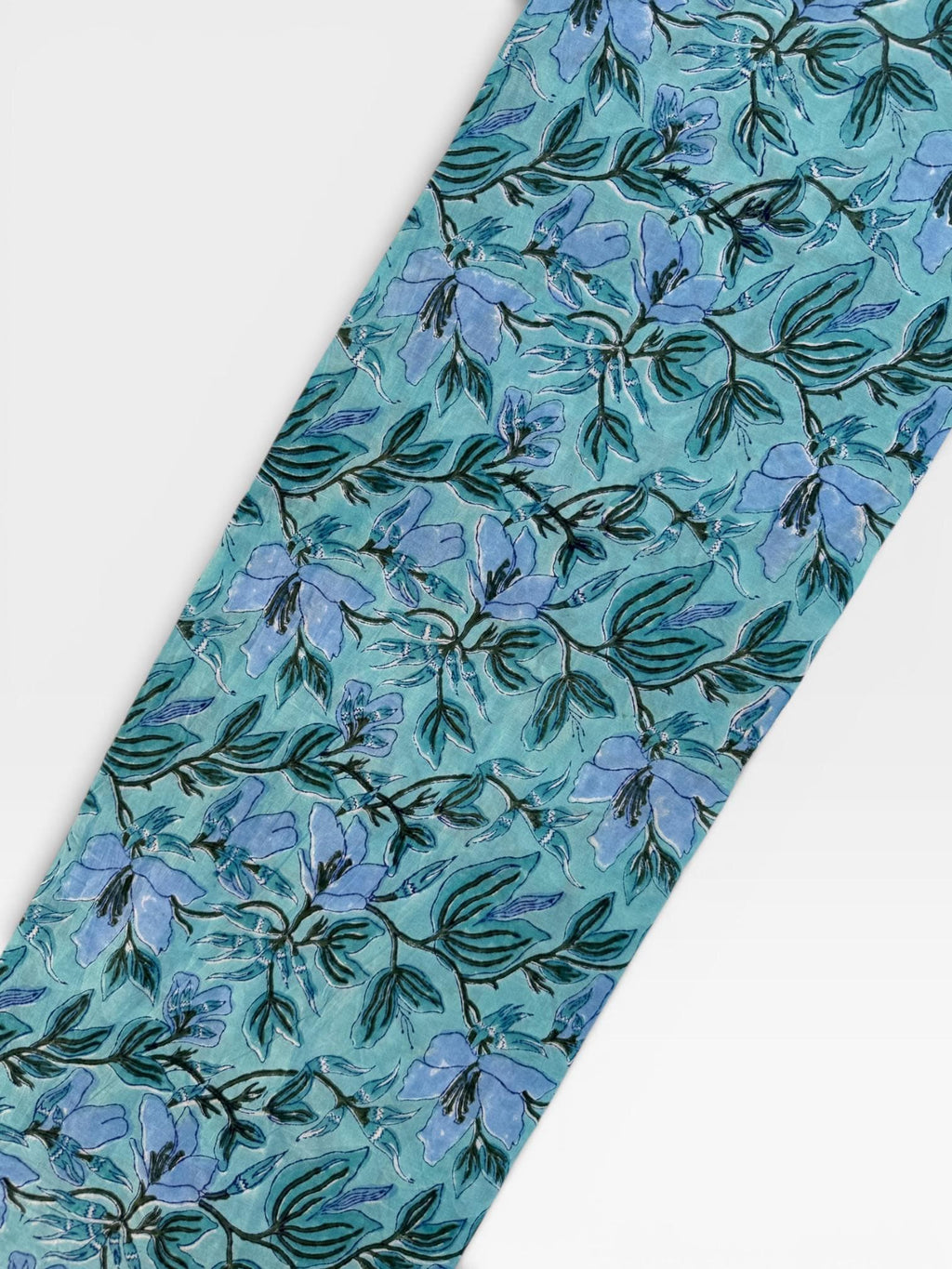 Hand Block Printed Cotton Fabric – Aqua Blue Base with Indigo Floral jaal | Indian Blockprint Running Fabric for Sewing, Quilting & Crafts