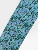 Hand Block Printed Cotton Fabric – Aqua Blue Base with Indigo Floral jaal | Indian Blockprint Running Fabric for Sewing, Quilting & Crafts