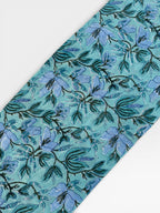 Hand Block Printed Cotton Fabric – Aqua Blue Base with Indigo Floral jaal | Indian Blockprint Running Fabric for Sewing, Quilting & Crafts