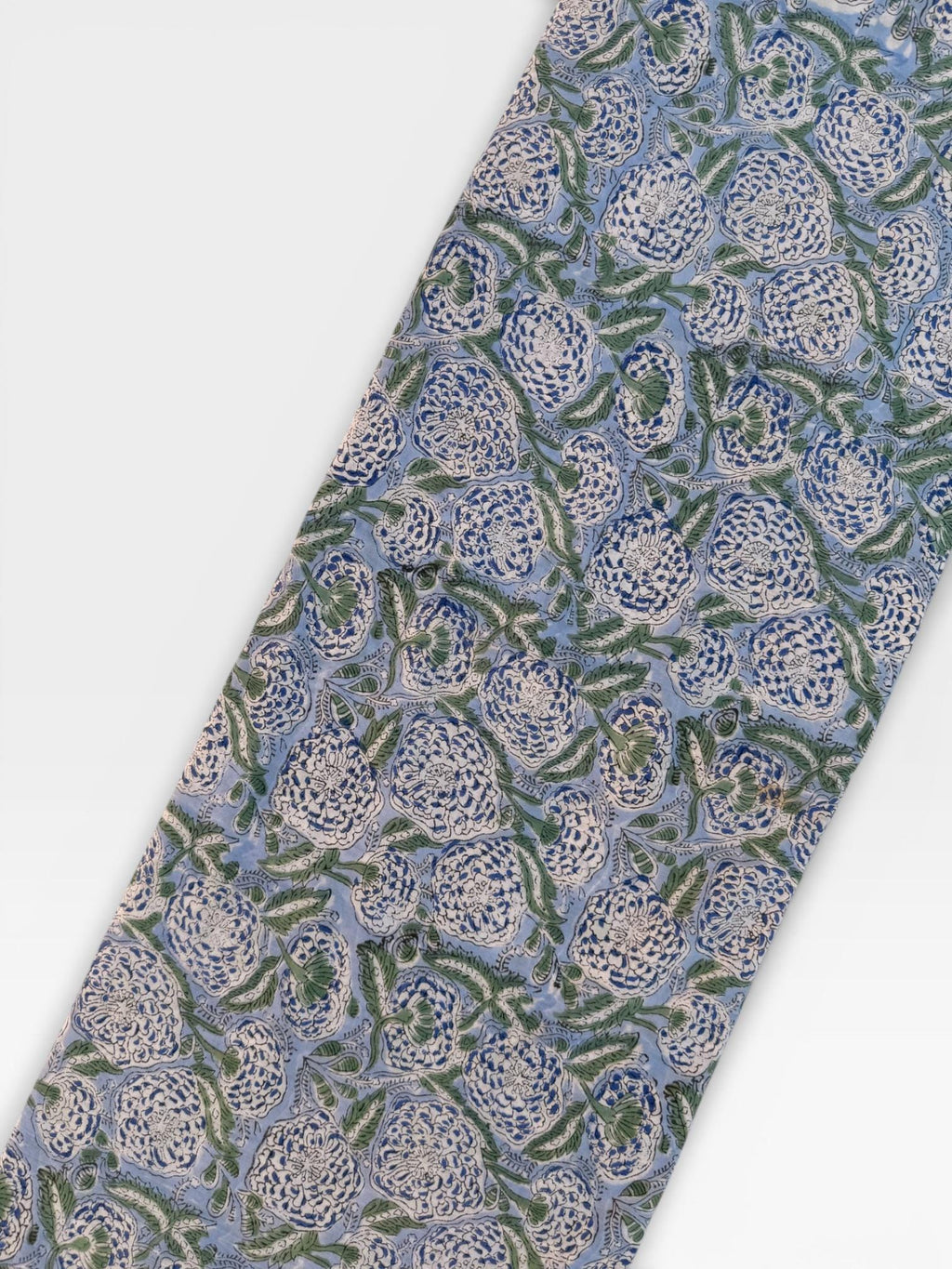 Hand Block Printed Cotton Fabric – Powder Blue Base with White & Indigo Floral Design | Indian Blockprint  Fabric for Sewing  and Home Décor