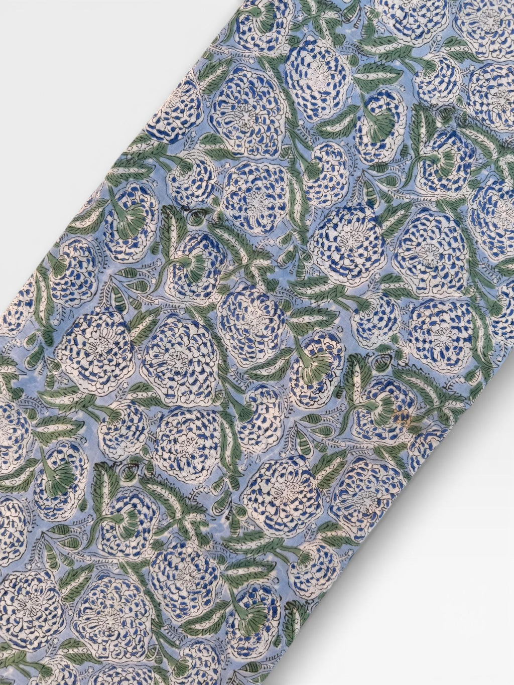 Hand Block Printed Cotton Fabric – Powder Blue Base with White & Indigo Floral Design | Indian Blockprint  Fabric for Sewing  and Home Décor