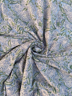 Hand Block Printed Cotton Fabric – Powder Blue Base with White & Indigo Floral Design | Indian Blockprint  Fabric for Sewing  and Home Décor