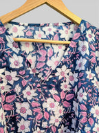 Hand Block Printed Cotton Kaftan – Navy Blue Floral with Pink Border | Indian Cotton Kaftan Dress, Boho Lounge Wear, Beach Cover Up