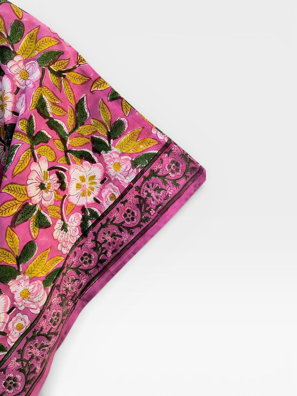 Hand Block Printed Cotton Kaftan Dress – Pink Floral Boho Kaftan with Drawstring Waist | Indian Summer Dress, Beach & Resort Wear