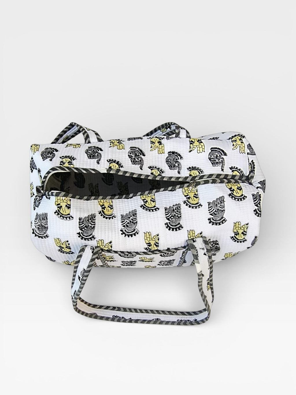 Hand Block Print Cotton Duffle Bag, Waffle Fabric Travel Bag, Handmade Weekend Bag, Lightweight Gym Bag, Eco Friendly Gift
