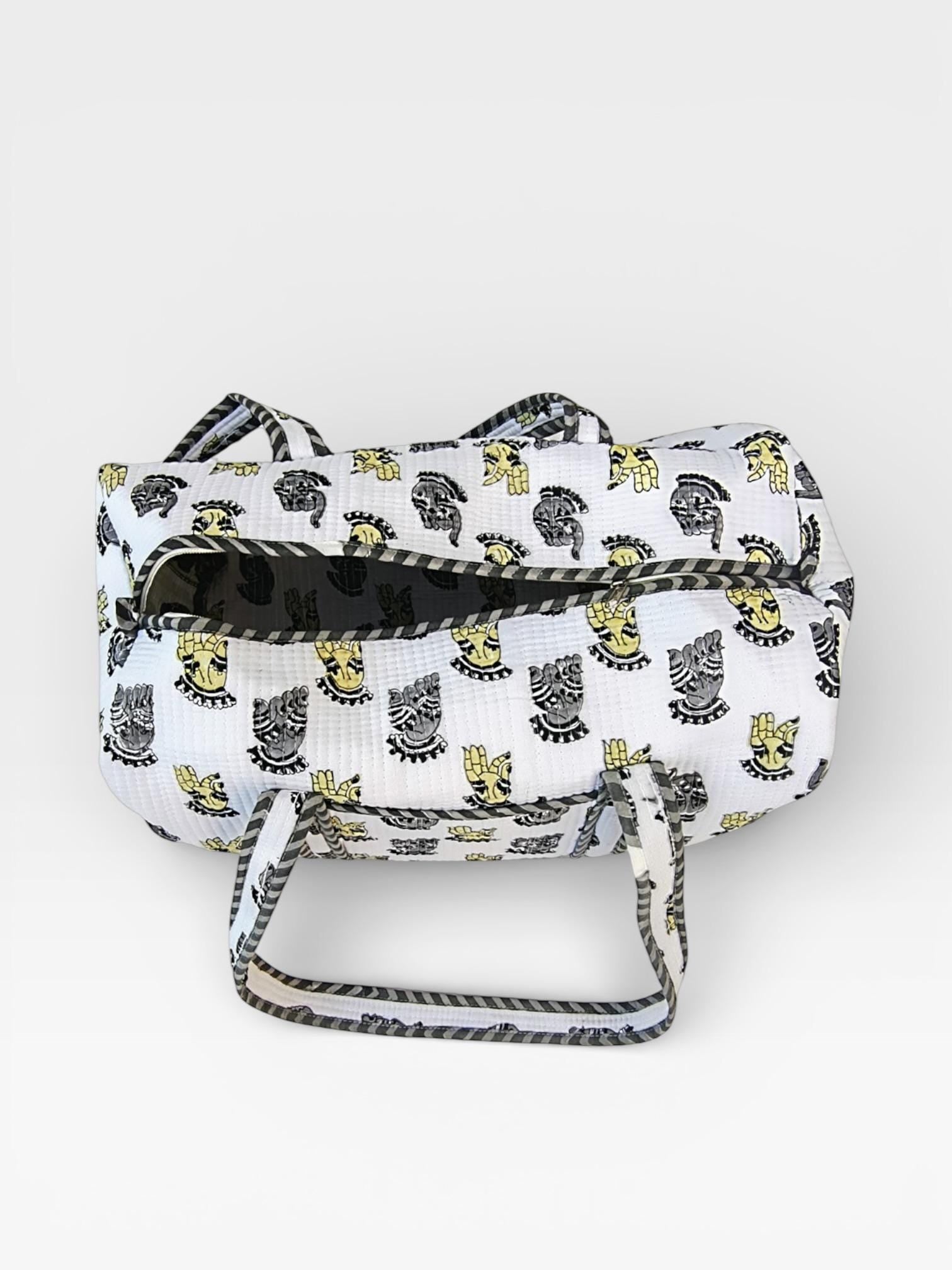 Hand Block Print Cotton Duffle Bag, Waffle Fabric Travel Bag, Handmade Weekend Bag, Lightweight Gym Bag, Eco Friendly Gift