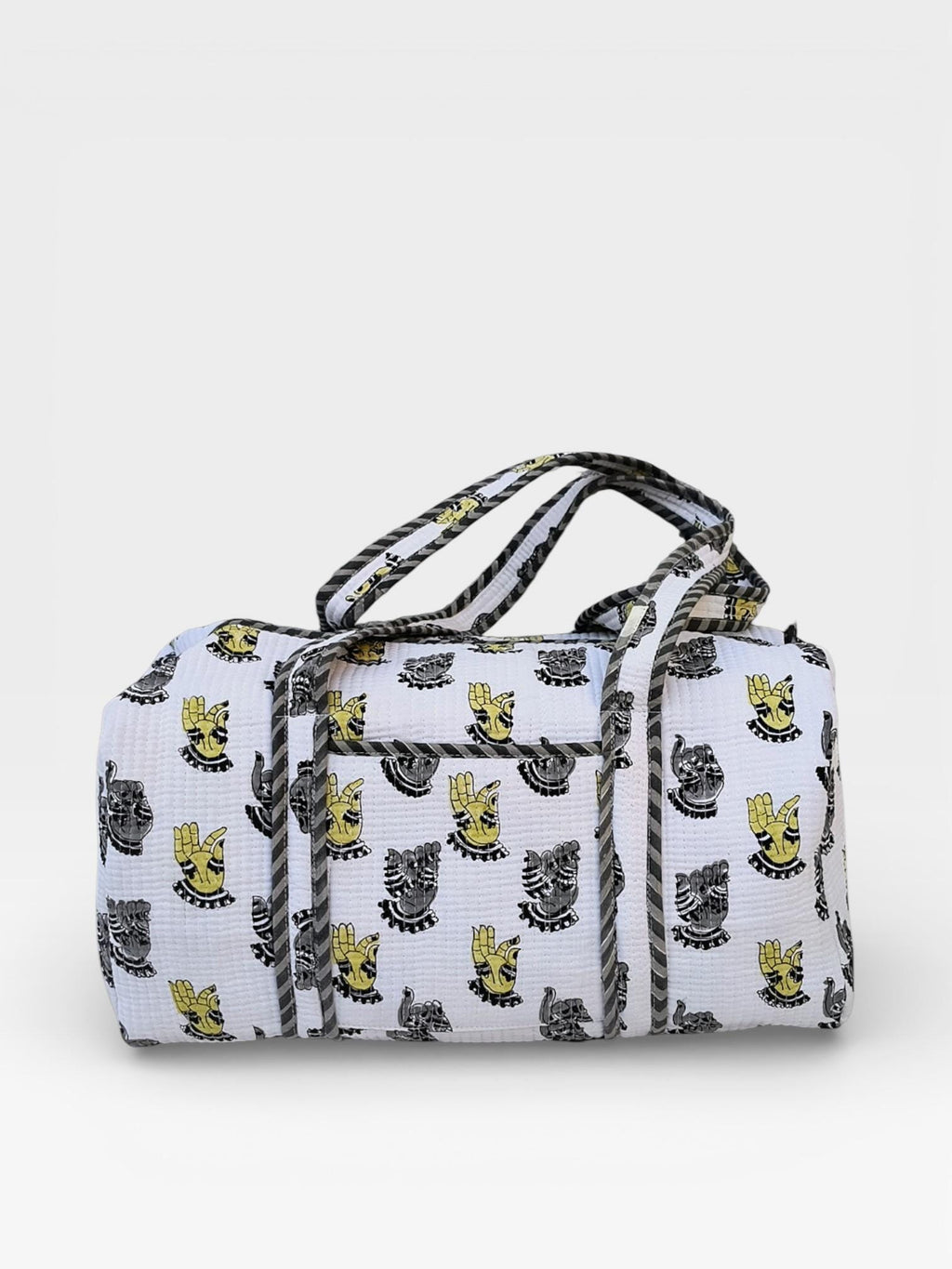 Hand Block Print Cotton Duffle Bag, Waffle Fabric Travel Bag, Handmade Weekend Bag, Lightweight Gym Bag, Eco Friendly Gift