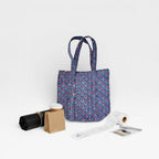 Hand Block Print Cotton Tote Bag, Blue Floral Blockprint Shoulder Bag, Handmade Quilted Tote, Eco Friendly Shopping Bag, Everyday Carry Bag