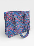 Hand Block Print Cotton Tote Bag, Blue Floral Blockprint Shoulder Bag, Handmade Quilted Tote, Eco Friendly Shopping Bag, Everyday Carry Bag