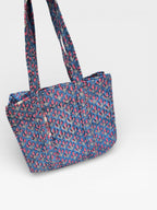 Hand Block Print Cotton Tote Bag, Blue Floral Blockprint Shoulder Bag, Handmade Quilted Tote, Eco Friendly Shopping Bag, Everyday Carry Bag