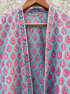 Hand Block Print Cotton Bathrobe – Soft Lightweight Kimono Robe – Floral Blockprint Dressing Gown – Handmade Indian Robe – Bridesmaid Gift