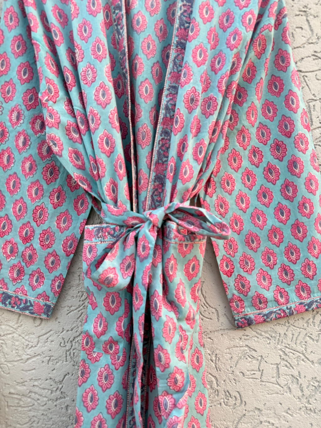Hand Block Print Cotton Bathrobe – Soft Lightweight Kimono Robe – Floral Blockprint Dressing Gown – Handmade Indian Robe – Bridesmaid Gift